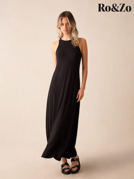 Ro&Zo Jersey Racer Maxi Black Dress (B12747) | €43.50
