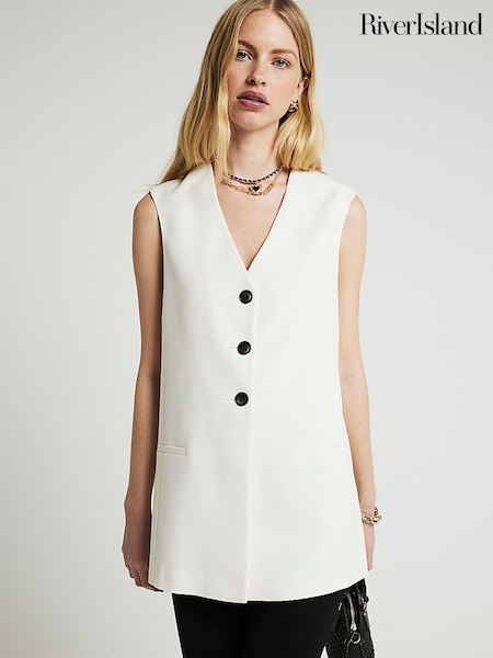 River Island Cream Button Front Longline Waistcoat (B12803) | €31