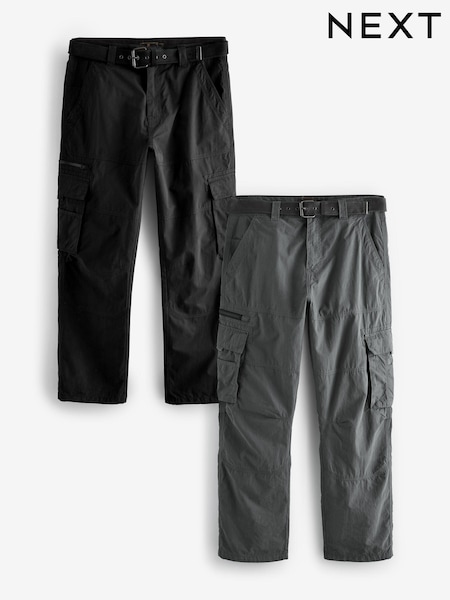 Black/Charcoal Grey Belted Tech Cargo Trousers 2 Pack (B12928) | €45