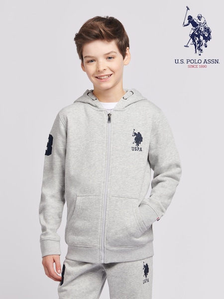 Gri - U.S. Polo Assn. Băieți 100% Cotton Player 3 Zip Hanorac cu glugă (B12930) | 372 LEI - 447 LEI