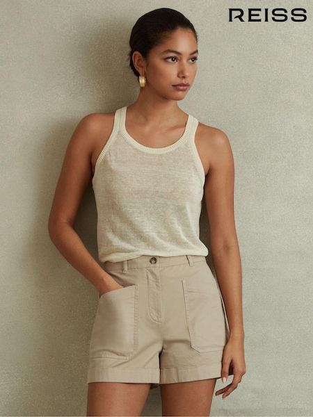 Reiss Neutral Nova Cotton Blend Shorts with Turned-Up Hems (B12943) | AED850