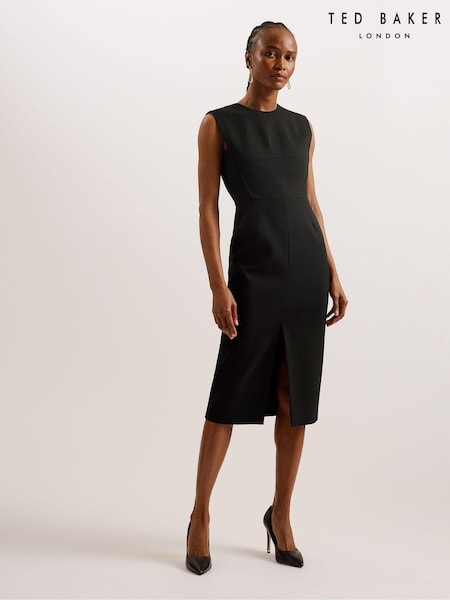 Ted Baker Black Manabud Tailored Midi Dress With Front Split (B12945) | €108