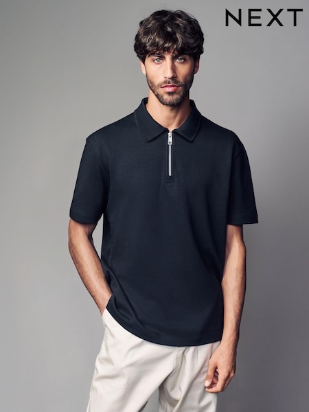 Black Relaxed Fit Heavyweight Quarter Zip Polo Shirt (B12988) | € 36