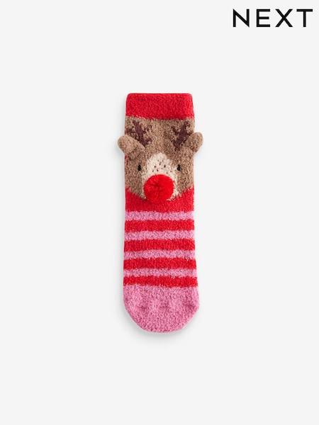 Red/Pink Reindeer Christmas Cosy Ankle Socks (B12998) | €5 - €6