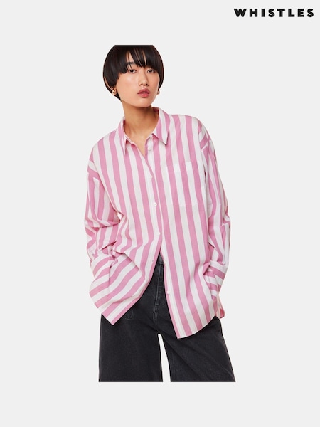 Whistles Pink Oversized 100% Cotton Stripe Shirt (B14007) | ₪397