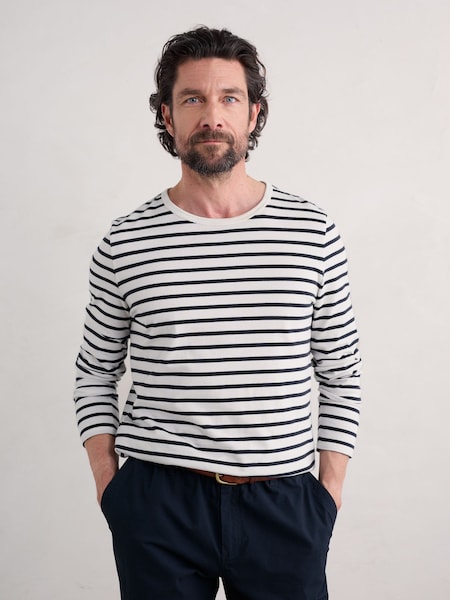 Seasalt Cornwall White/Blue Mens Sailor Shirt With Crew Neck T-Shirt (B14014) | AED210