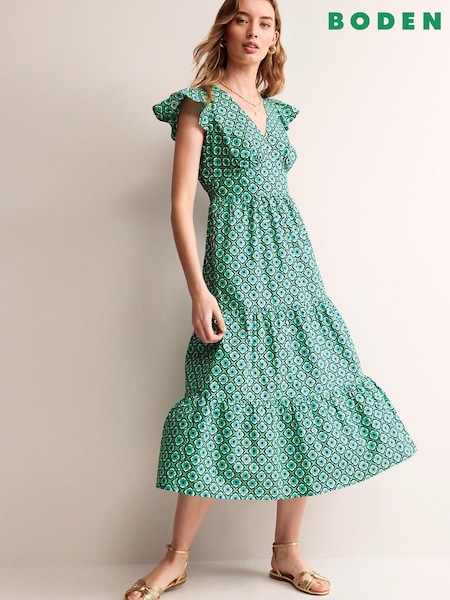 Boden Green 100% Cotton May Midi Tea Dress (B14043) | €84