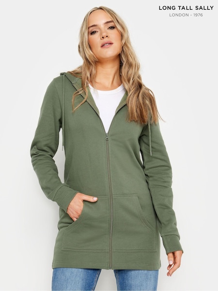 Long Tall Sally Green 100% Cotton Longline Zip Hoodie (B14045) | 163 QAR