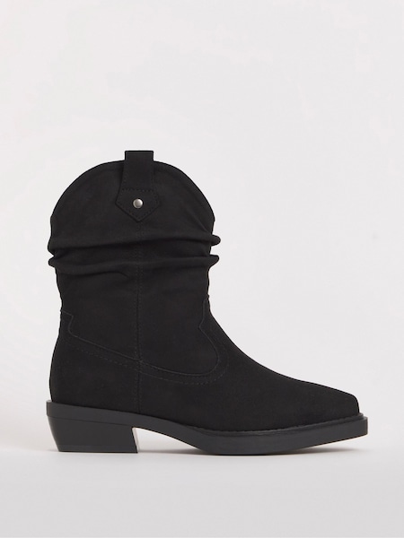 Simply Be Black Ruched Western Ankle Boots in Wide Fit (B14147) | €27