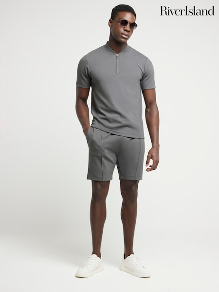 River Island Grey 100% Cotton Short Sleeve Polo T-Shirt (B14205) | €40