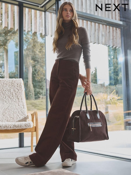 Chocolate Brown Premium Cord Wide Leg Trousers (B14214) | AED161