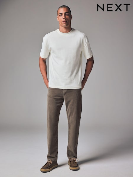 Mushroom Brown Regular Fit Corduroy 5 Pocket Trousers (B14220) | $33