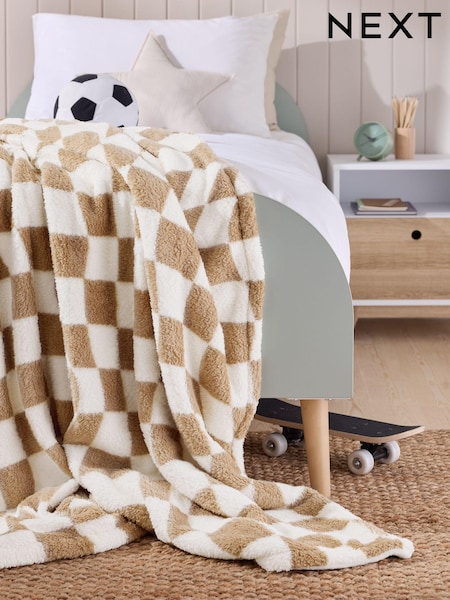 Beige Checkerboard Super Soft Fleece Throw Blanket (B14229) | AED102 - AED148