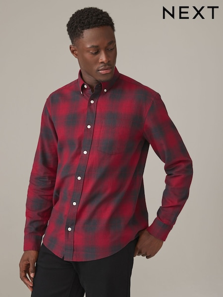 Red/Black Check Long Sleeve 100% Cotton Oxford Shirt (B14281) | AED61