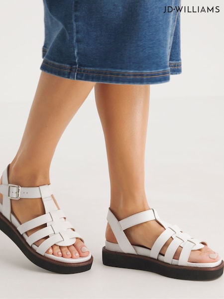 JD Williams White Wide Fit Leather Fisherman Sandals (B14313) | €63