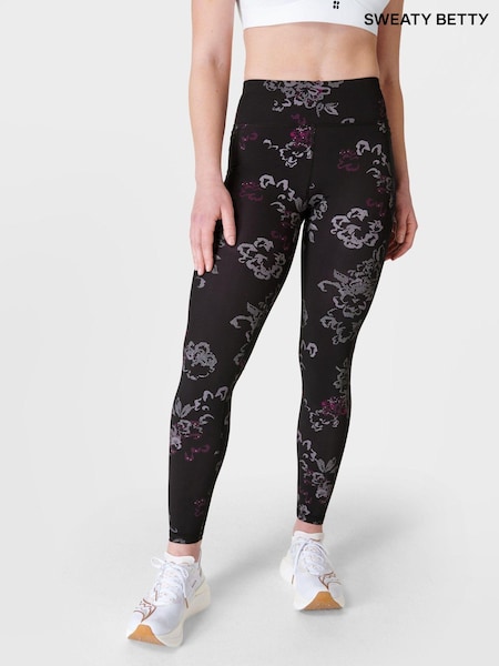 Sweaty Betty Black Tech Floral Print Full Length Aerial Core Workout Leggings (B14361) | €73