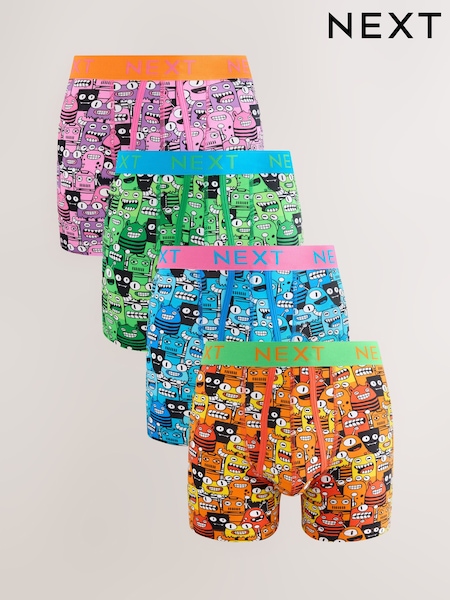 Bright Monster Pattern Print A-Front Boxers 4 Pack (B14418) | € 10