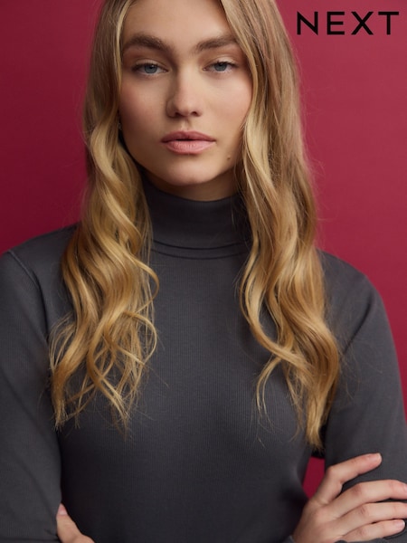 رمادي - Long Sleeve Ribbed Roll Neck Bodysuit (B14537) | ‏35 د.إ.‏