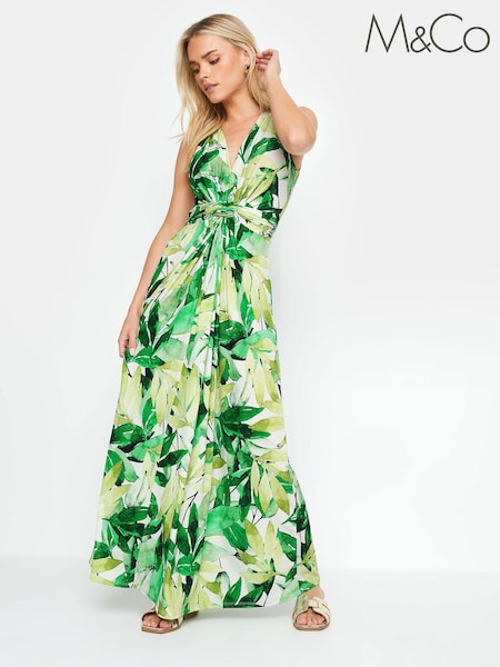 M&Co Green Tropical Print Knot Front Maxi Dress (B14551) | €58