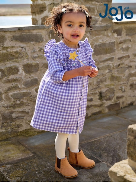 Jojo Maman Bébé Frill Shoulder Smocked Dress & Tights Set (B14590) | ‏185 ر.س.‏