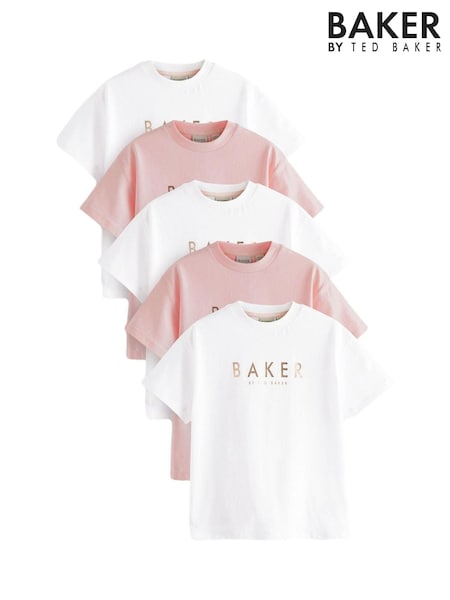 Pink & Weiß - Baker by Ted Baker 100% Cotton T-Shirts 5 Pack (B14617) | 62 € - 70 €