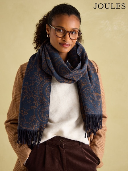 Joules Elissa Navy & Camel Double-Sided Jacquard Scarf (B14652) | R$ 295