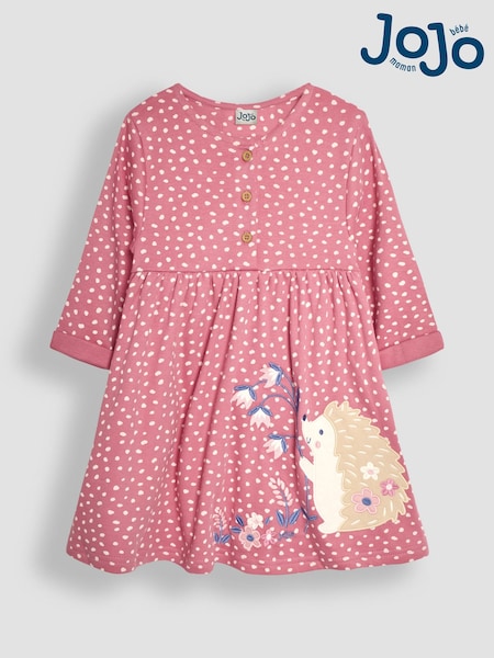 JoJo Maman Bébé Rose Pink Hedgehog Appliqué Button Front Dress (B14690) | €39