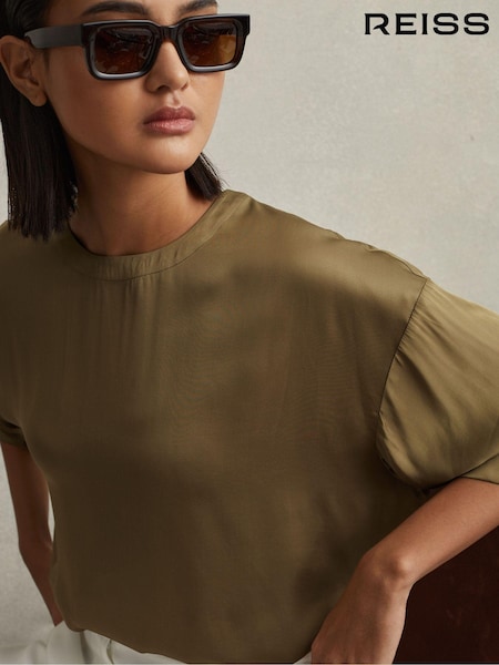 Reiss Khaki Anya Relaxed Satin Blouse (B14742) | 720 QAR