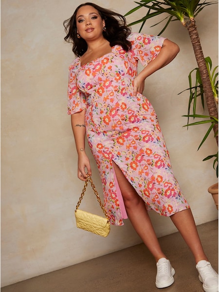 Chi Chi London Pink Square Neck Floral Midi Dress (B14951) | €41.50