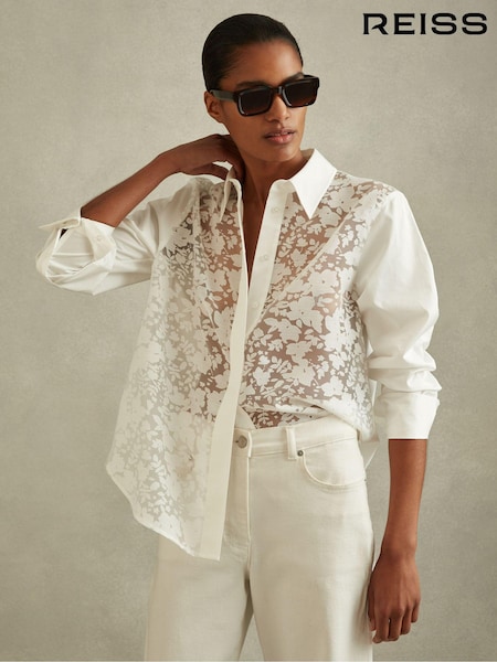 Reiss Ivory Delaney Cotton Burnout Floral Shirt (B14968) | €120