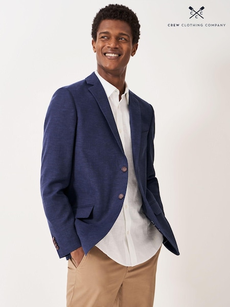 Crew Clothing Blue Birdseye Linen Blend Jersey Blazer (B14995) | €108
