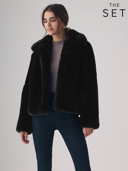 Черный - The Set Boxy Faux Fur Coat (B15039) | €43