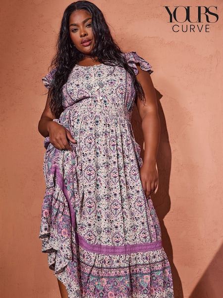 Yours Curve Pink Boho Maxi Border Dress (B15042) | €55