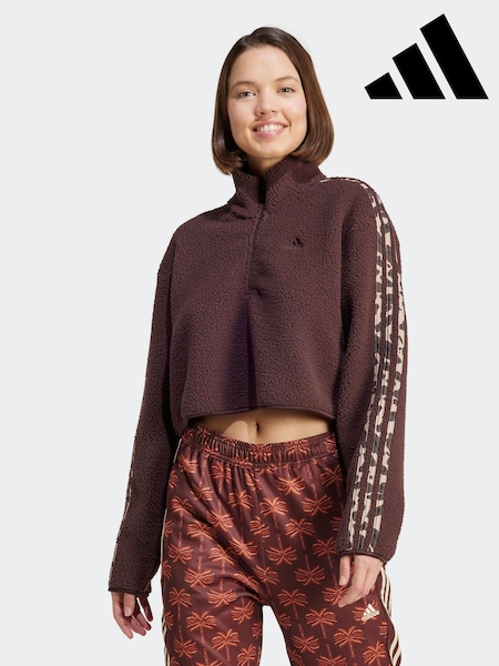 adidas Brown Brown Animal Teddy 3 Stripe Quarter Zip Top (B15058) | R$ 545