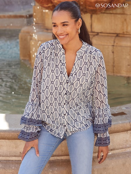 Sosandar Fluted Cuff Contrast Trim Blouse (B15070) | €36