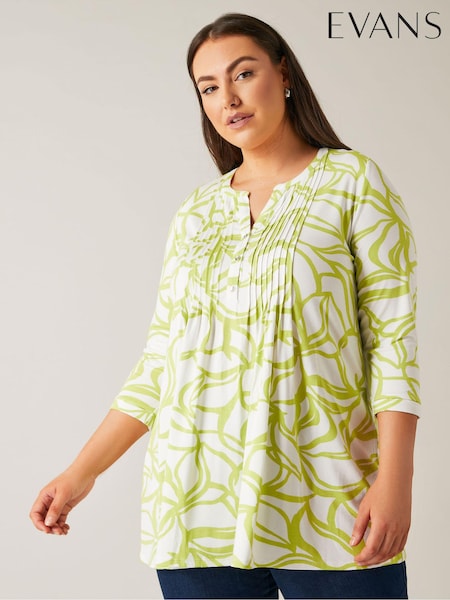EVANS Curve Abstract Print Pintuck Blouse (B15112) | OMR11