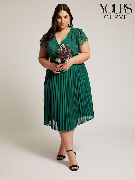 Зеленый - Yours Curve Emerald Lace Wrap Midi Dress (B15136) | €107