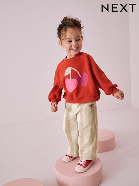 Punainen - Printed 100% Cotton Sweatshirt And Wide Leg Set (3mths-7yrs) (B15173) | €16 - €21
