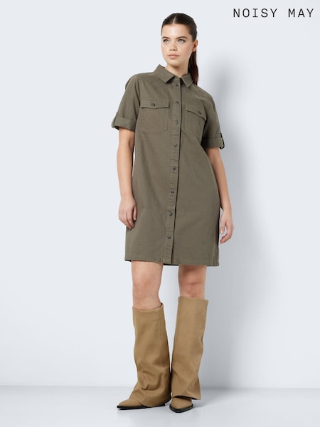 NOISY MAY Green 100% Cotton Utility Denim Dress (B15187) | €26