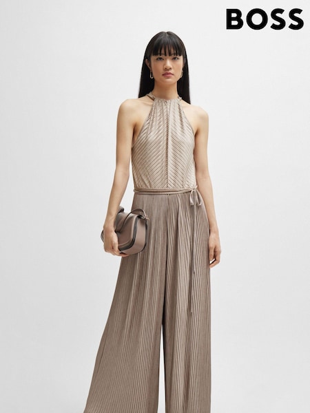 BOSS Natural Plissé Pleat Belt Sleeveless Jumpsuit (B15225) | €133