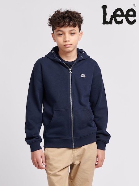 Lee Blue Boys 100% Cotton Zip-Through Badge Hoodie (B15260) | €53 - €64