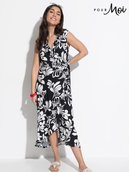 Pour Moi Black LENZING™ ECOVERO™ Viscose Midaxi Wrap Beach Dress (B15316) | $72