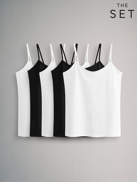 The Set White/Black 5 Pack Thin Strap Vest Tops (B15370) | €32