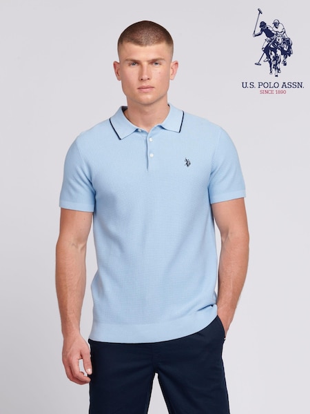 U.S. Polo Assn. Blue Regular Fit Mens Waffle Knit Polo Shirt (B15505) | €44.50
