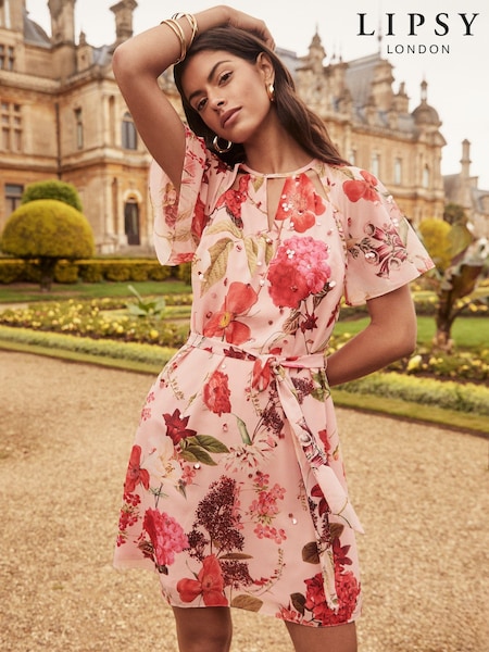 Lipsy Flutter Sleeve Hand Embellished Mini Shift Dress (B15536) | 288 LEI