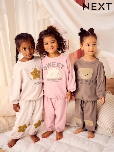 Neutral/ Pink Character 3 Pack Jogger 100% Cotton Pyjamas (9mths-8yrs) (B15548) | AED102 - AED124