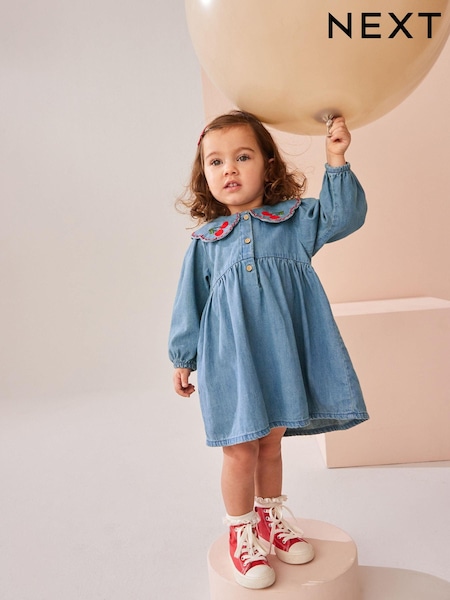 Blue Denim Cherry Embroidered Collar Dress (3mths-8yrs) (B15666) | AED53 - AED74
