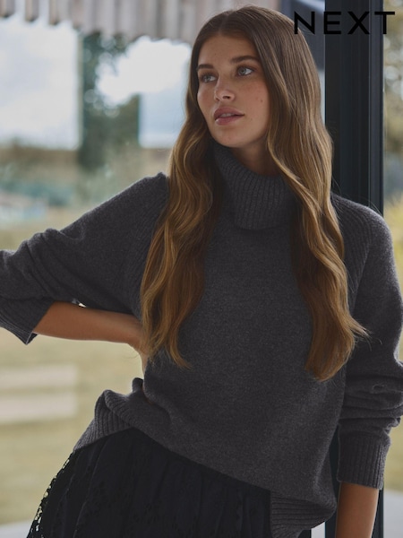 Grey Charcoal 100% Wool Premium High Roll Neck Knitted Jumper (B15670) | AED134