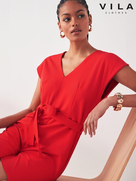 VILA Red Tie Waist Smart Jumpsuit (B15673) | €43