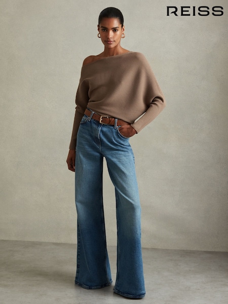 Reiss Mink Lorna Asymmetric Drape Knitted Top (B15901) | €168